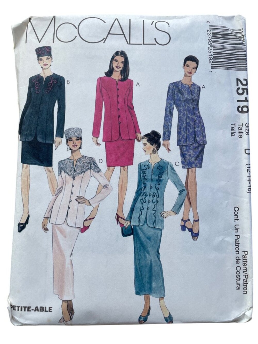 Vintage 90s McCalls 2519 Sewing Pattern Sizes 12-14-16 Jacket Skirt & Hat CUT